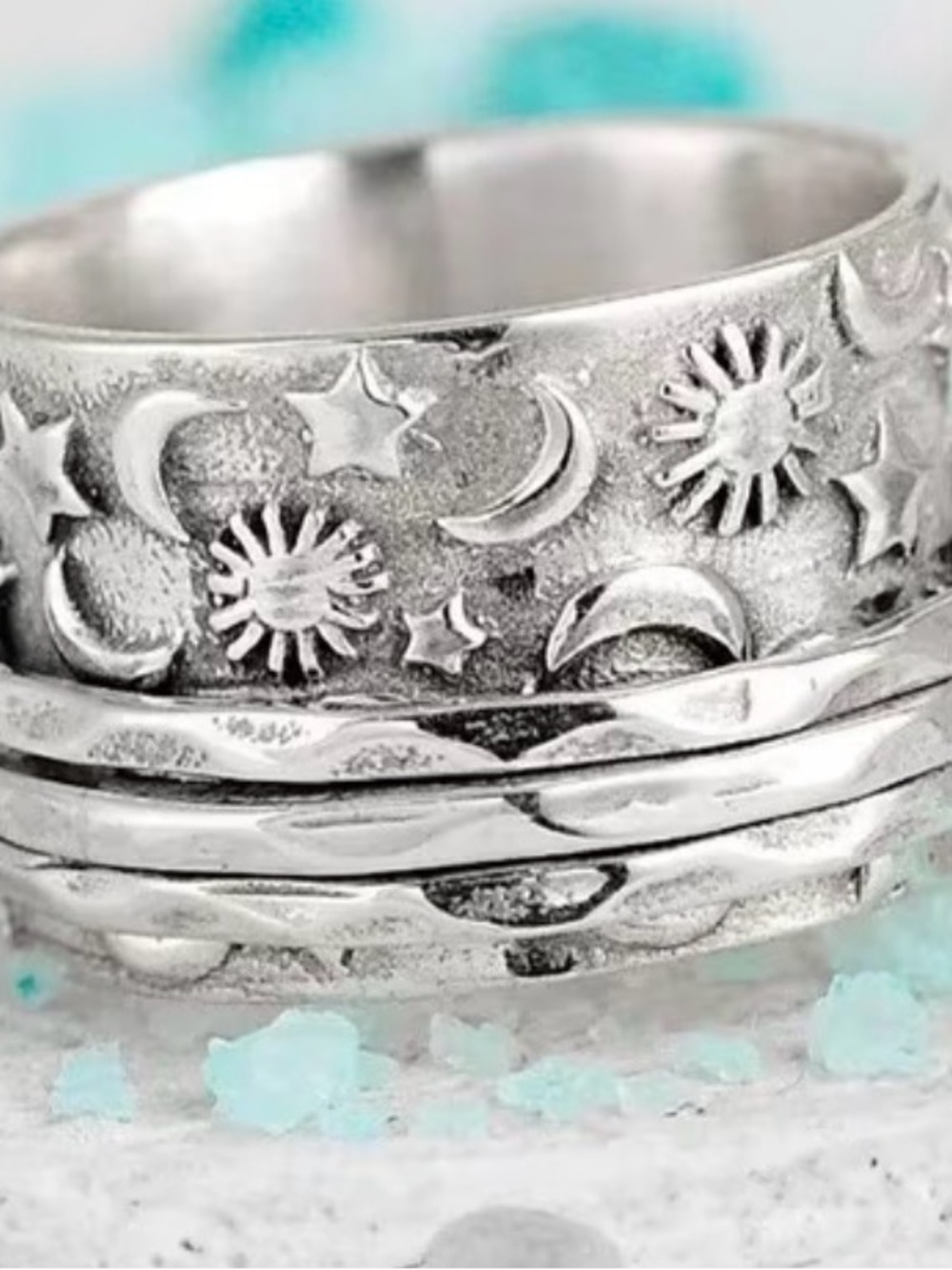 Sterling-Style Silver Celestial Spinner Ring - Women Jewelry